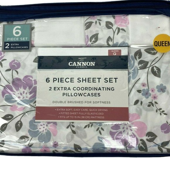 Cannon Classic Queen Sheet Set Pink Floral 6 Pc. - Picture 7 of 7